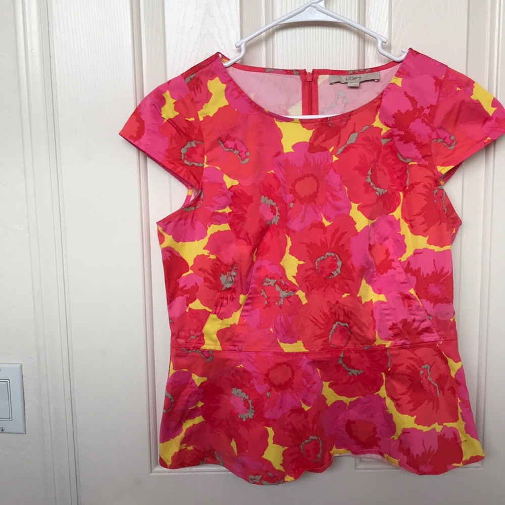 Cap Sleeve Foral LOFT Peplum Blouse